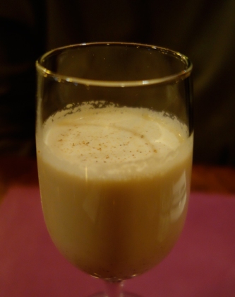 Sam’s Serious Egg Nog: 3 kinds of rum, brandy and bourbon. Like the man says—serious.